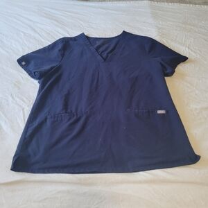 Figs Casma 3 Pocket Scrub Top Womens XL Navy Blue Vneck Medical Dental Nurse